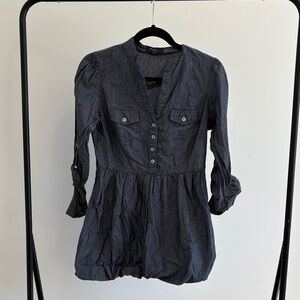 XXI Charcoal Blue Button-Down Blouse